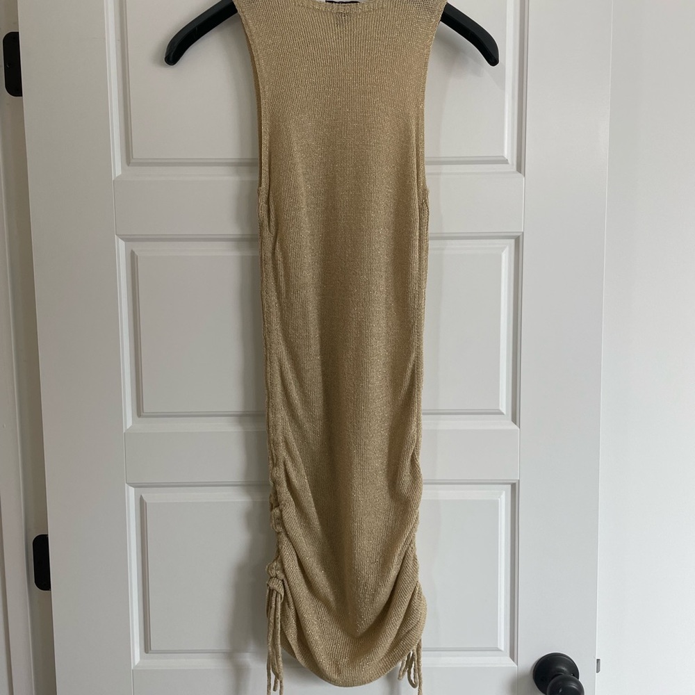 Nasty gal gold/glitter sleeveless tank ruched knit dress/cover up
